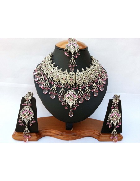 Parure Bijoux 4 pièces Argenté Rose poudré sonali  - 1