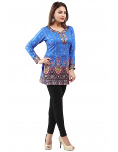 Tunique indienne ethnique kurti bohème Bleu JUIN22  - 1 2