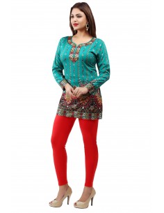 Tunique indienne ethnique kurti bohème Vert JUIN22  - 1 2