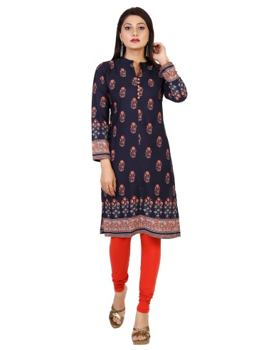 Tunique indienne ethnique kurti long Bleu nuit bohème JUIN22  - 5