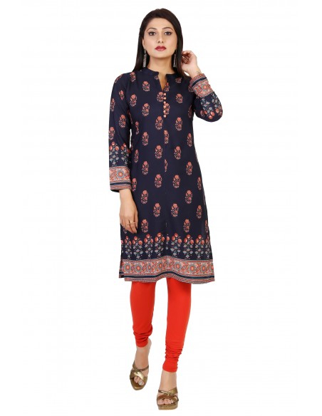 Tunique indienne ethnique kurti long Bleu nuit bohème JUIN22  - 5