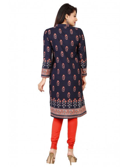 Tunique indienne ethnique kurti long Bleu nuit bohème JUIN22  - 4