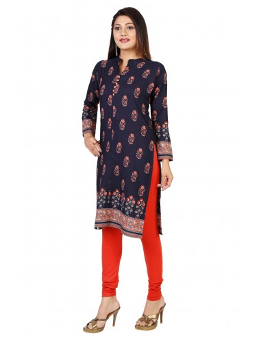 Tunique indienne ethnique kurti long Bleu nuit bohème JUIN22  - 3