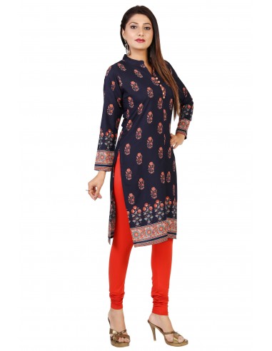 Tunique indienne ethnique kurti long Bleu nuit bohème JUIN22  - 6