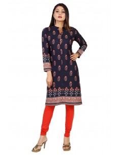 Tunique indienne ethnique kurti long Bleu nuit bohème JUIN22 - 1 2
