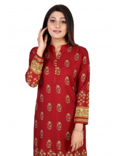 Tunique indienne ethnique kurti long bordeaux bohème JUIN22 - 1 2