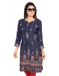 Tunique indienne ethnique kurti long  bohème Bleu marine JUIN22  - 1