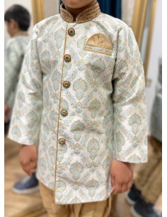 Sherwani garçon Rayan Blanc et bleu ciel  - 1 2