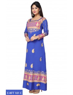 Caftan maison abaya tunique longue AID Bleu Royal  - 1 2