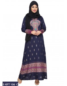 Caftan maison abaya tunique longue AID Bleu marine  - 1 2