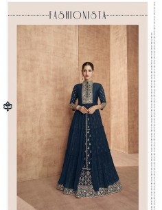 Lehenga sari Choli Shaina brodé evase Bleu  - 2 2