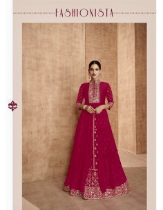 Lehenga sari Choli Shaina brodé evase Rose  - 1 2