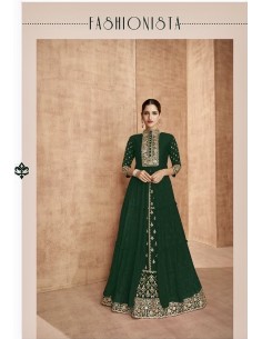 Lehenga sari Choli Shaina brodé evase Vert  - 1 2