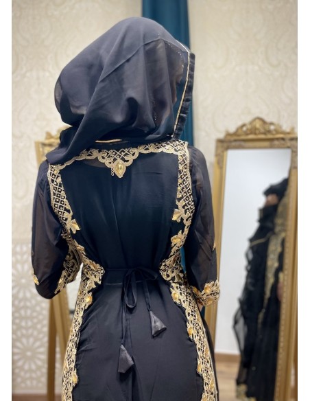 Robe indienne style afghane Noorja Noir Dore  - 4