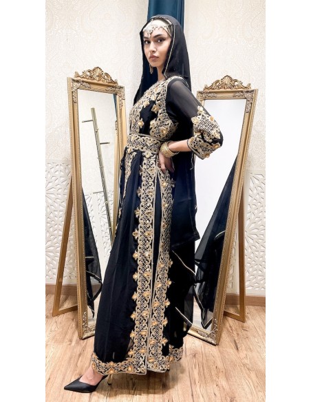 Robe indienne style afghane Noorja Noir Dore  - 3