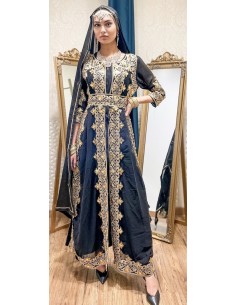 Robe indienne style afghane Noorja Noir Dore  - 1