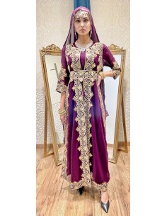 Robe indienne style afghane Noorja Prune Dore  - 1
