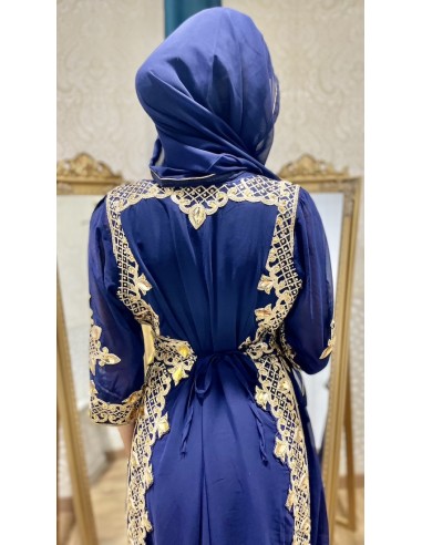 Robe indienne style afghane Noorja Bleu Dore  - 4