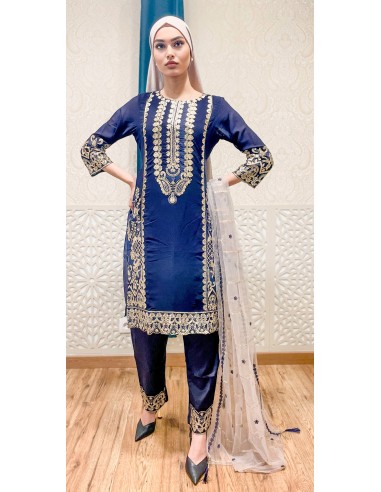 Robe pakistanaise indienne salwar kameez churidar MAARIA Bleu  - 1