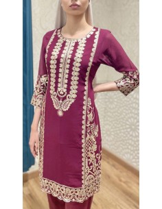 Robe pakistanaise indienne salwar kameez churidar MAARIA prune  - 1 2