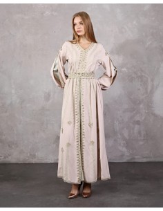 Caftan marocain Beige rose poudre Dore robe oriental AOT22  - 2