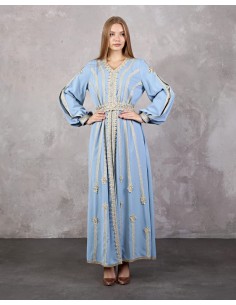 Caftan marocain Bleu ciel Dore robe oriental AOT22  - 2