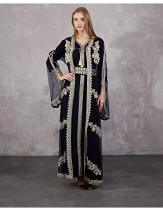 Caftan marocain Bleu marine Dore robe oriental AOT22  - 2