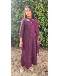 Robe Pakistanaise enfant fille pas cher churidar Gulkhan prune  - 1 2