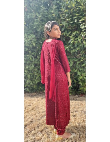 Robe Pakistanaise enfant fille pas cher churidar Gulkhan bordeaux  - 4