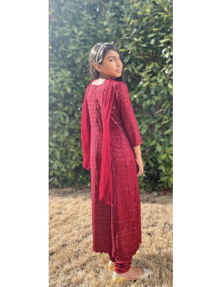 Robe Pakistanaise enfant fille pas cher churidar Gulkhan bordeaux  - 4
