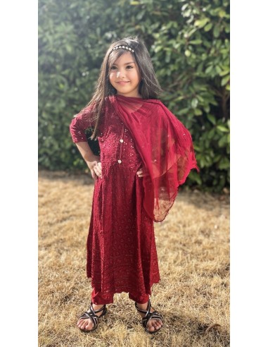 Robe Pakistanaise enfant bébé pas cher churidar Gulkhan rouge  - 2