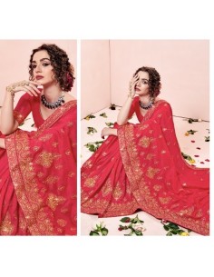 Sari indien Gulkand prêt à porter Rose et dore  - 1 2