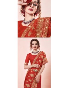Sari indien Gulkand prêt à porter Rouge et dore  - 1 2