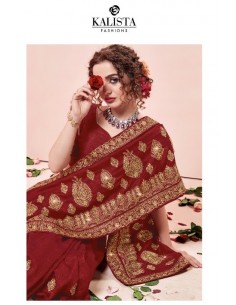 Sari indien Gulkand prêt à porter Rouge Bordeaux et dore  - 1 2