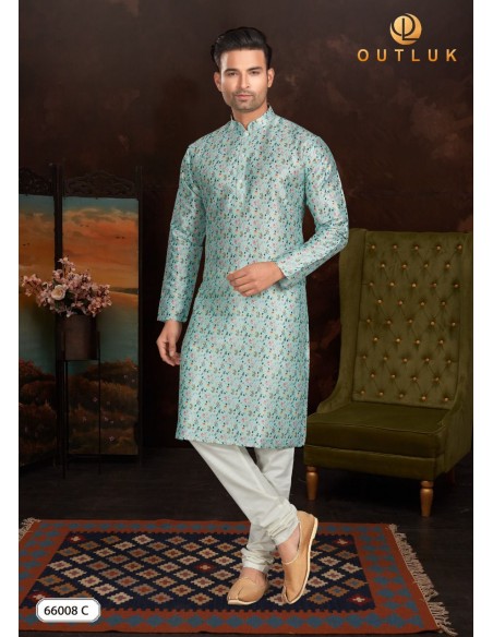 kurta Homme indien Bollywood Haute Gamme Bleu Vert  - 1