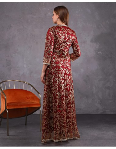 Caftan marocain Rouge Bordeaux Dore robe oriental SEP22  - 4