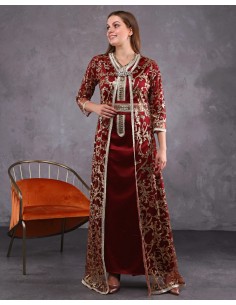 Caftan marocain Rouge Bordeaux Dore robe oriental SEP22  - 1