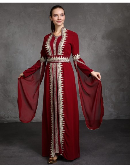 Caftan Takchita bordeaux Dore robe oriental SEP22  - 1