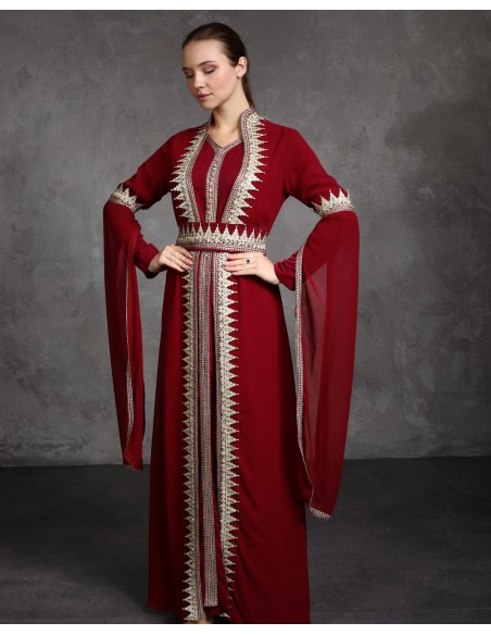 Caftan Takchita bordeaux Dore robe oriental SEP22  - 2