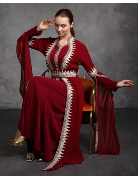 Caftan Takchita bordeaux Dore robe oriental SEP22  - 3