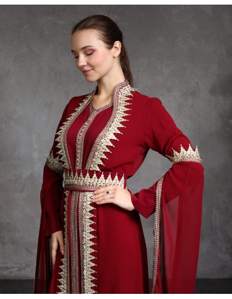 Caftan Takchita bordeaux Dore robe oriental SEP22  - 4