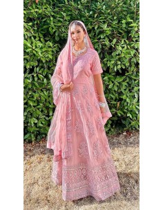 Robe indienne Brodé Haute Gamme ZAY Rose pastel  - 1