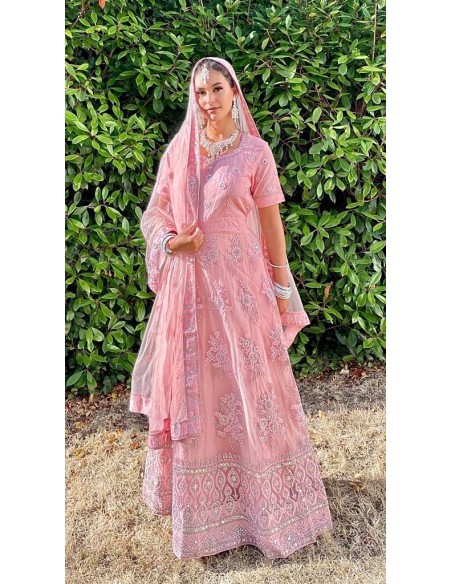 Robe indienne Brodé Haut de Gamme ZAY Rose pastel  - 3