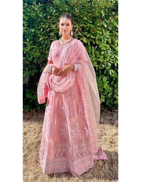 Robe indienne Brodé Haut de Gamme ZAY Rose pastel  - 1