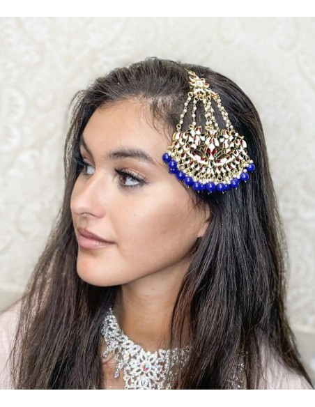 Passa Tikka Bijoux de tête Dore et bleu  - 1