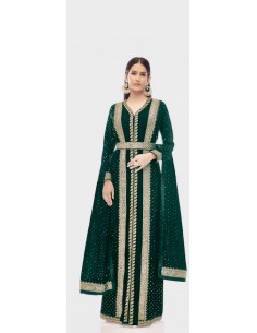 Robe indienne oriental Brodé Haute Gamme Gulzar Vert  - 1