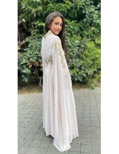 Caftan enfant manches cape beige nude et dore  - 1 2