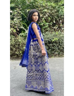 ensemble jupe enfant lehenga choli bleu royal  - 1 2