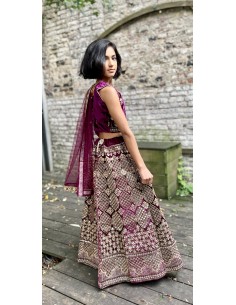 ensemble jupe enfant lehenga choli violet prune  - 1 2
