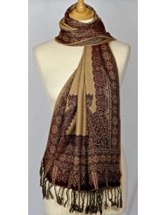 Pashmina écharpe indienne beige Crème  - 1 2